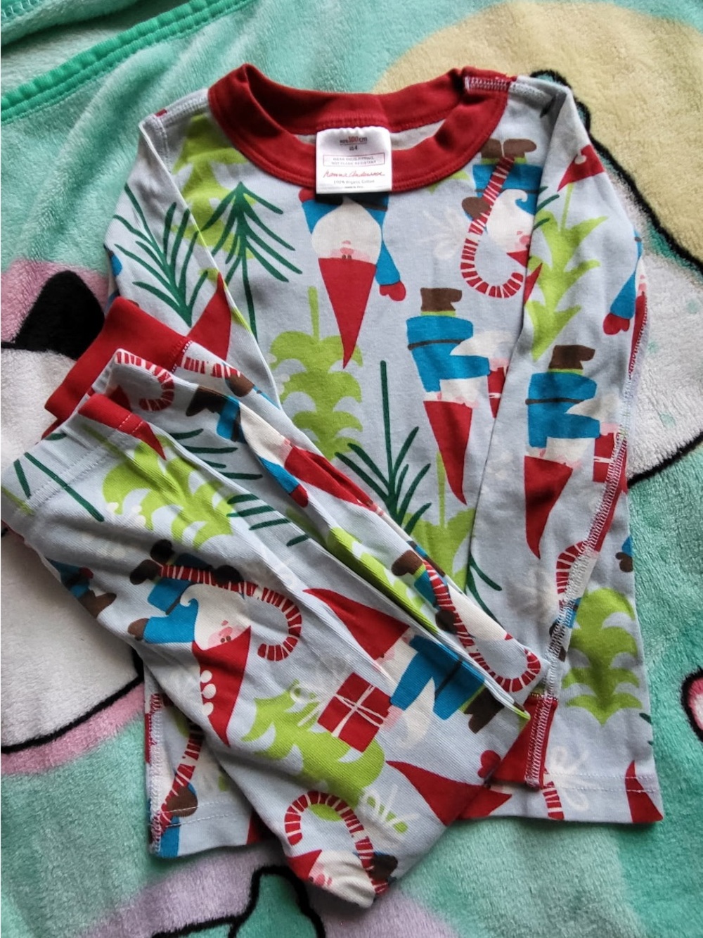 Hanna Andersson Red, Blue & Green Holiday Elf Kids Pajama Set